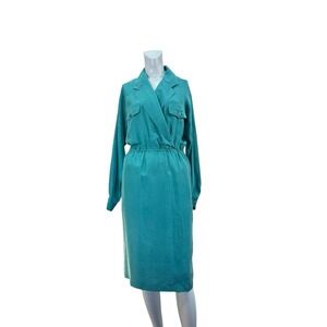 Vtg NWT Women's 6‎ Together 100% Silk Long Sleeve Green Dress Modest Retro